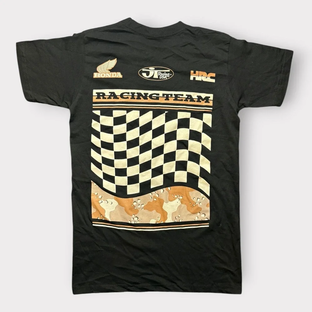 JT Racing Honda HRC Racing Team T-Shirt Black Graphic Camo Checkered Mens Small - Picture 1 of 8